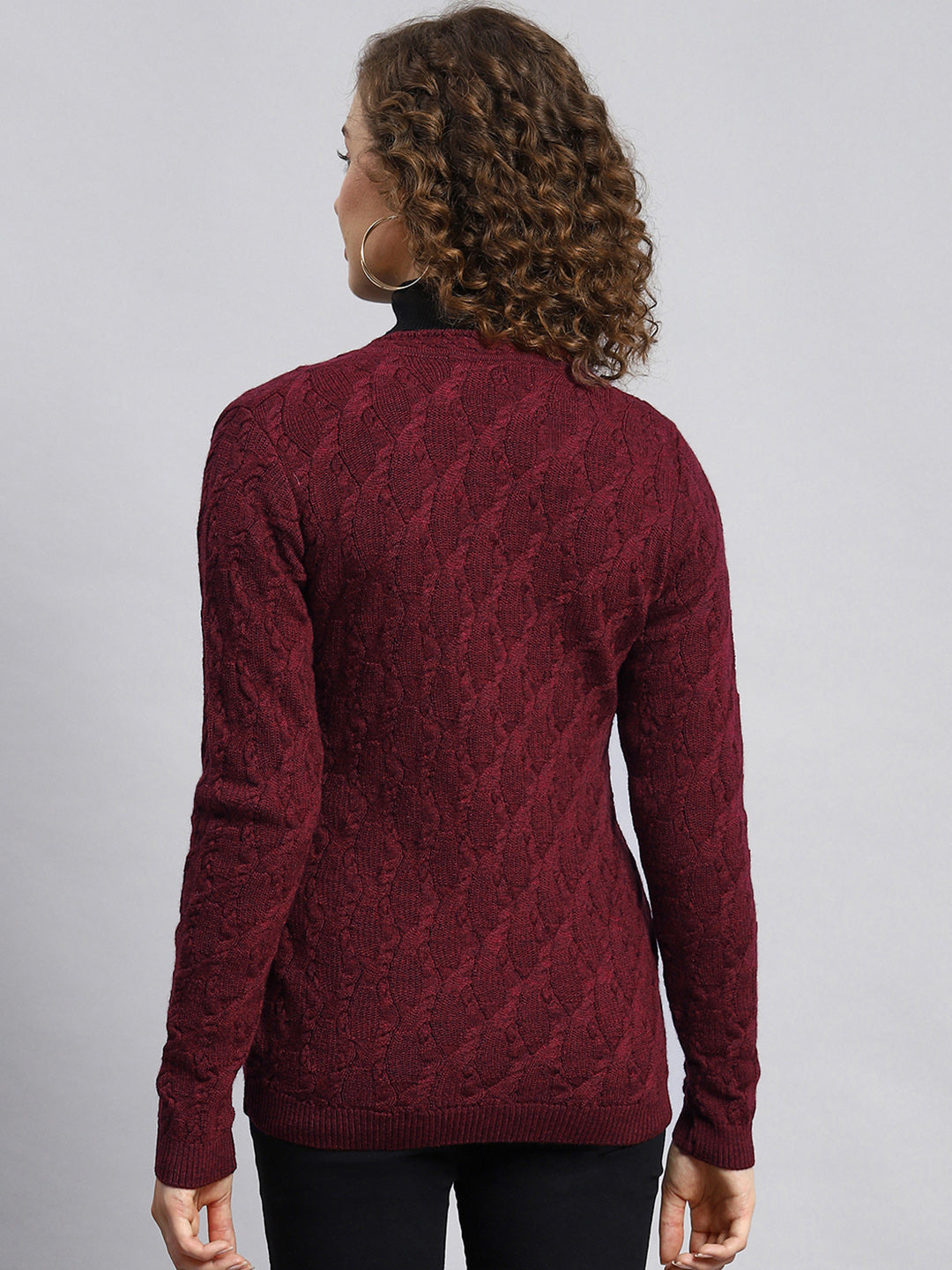 Women Maroon Self Cardigan