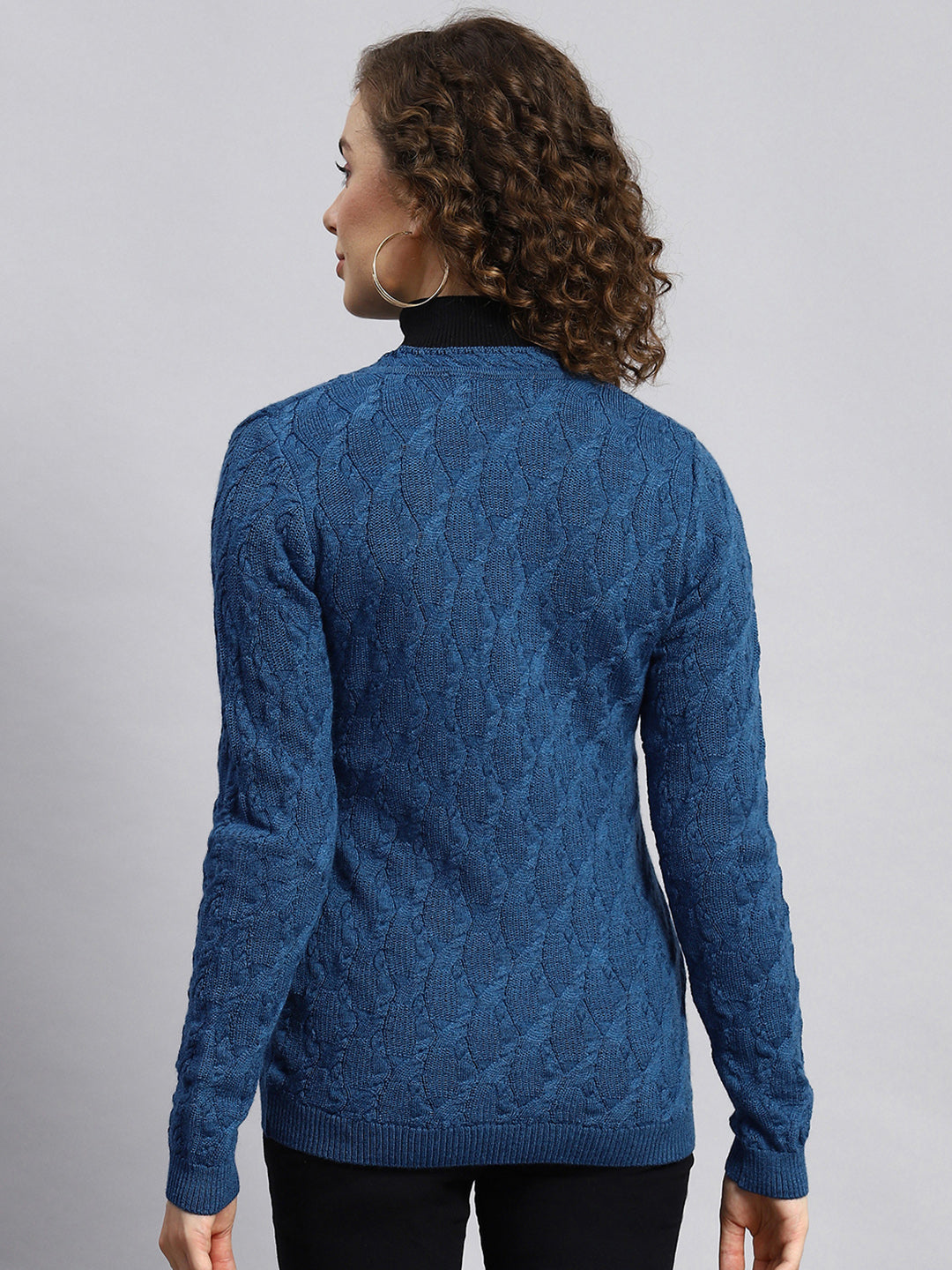 Women Blue Self Cardigan