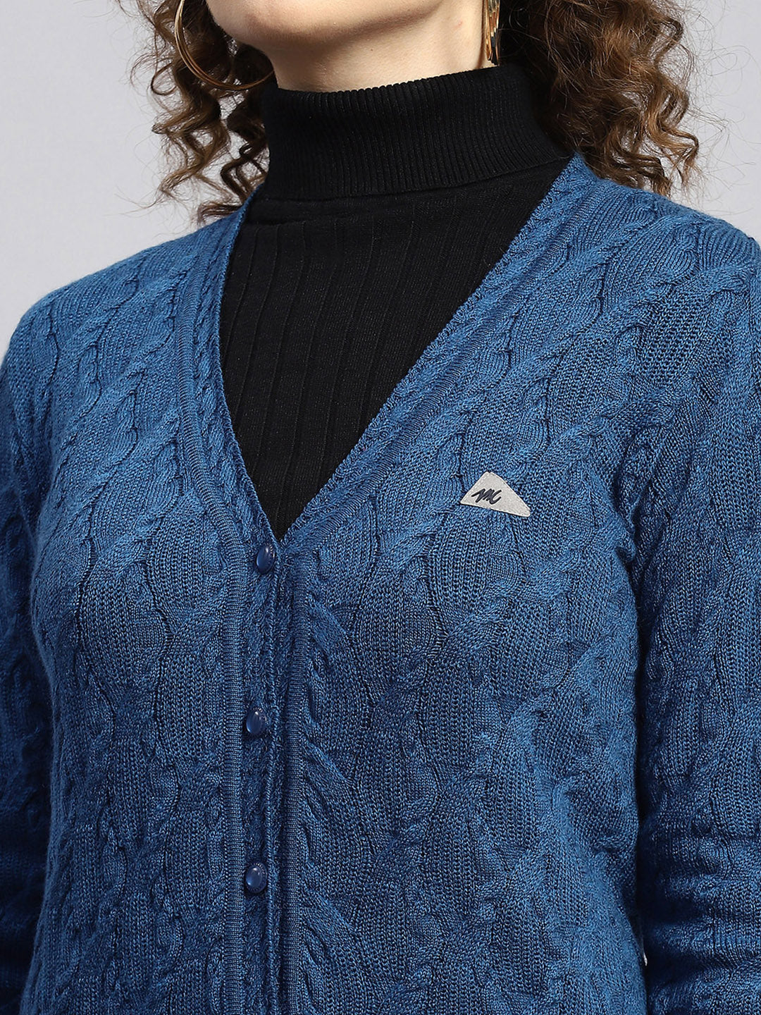 Women Blue Self Cardigan