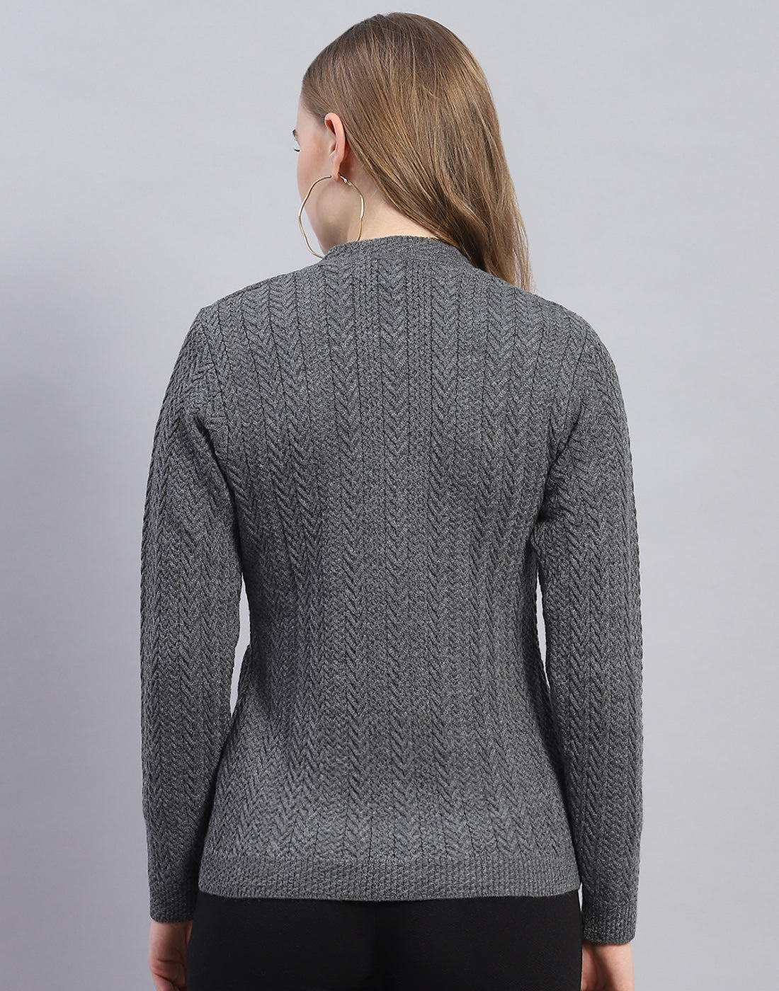 Women Grey Solid V Neck Full Sleeve Cardigan