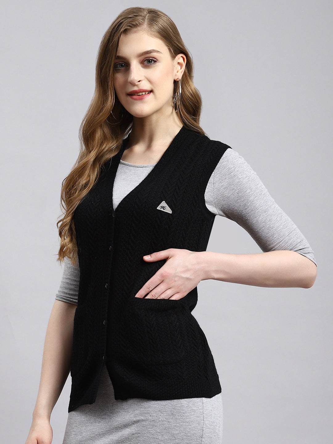 Women Black Self Cardigan