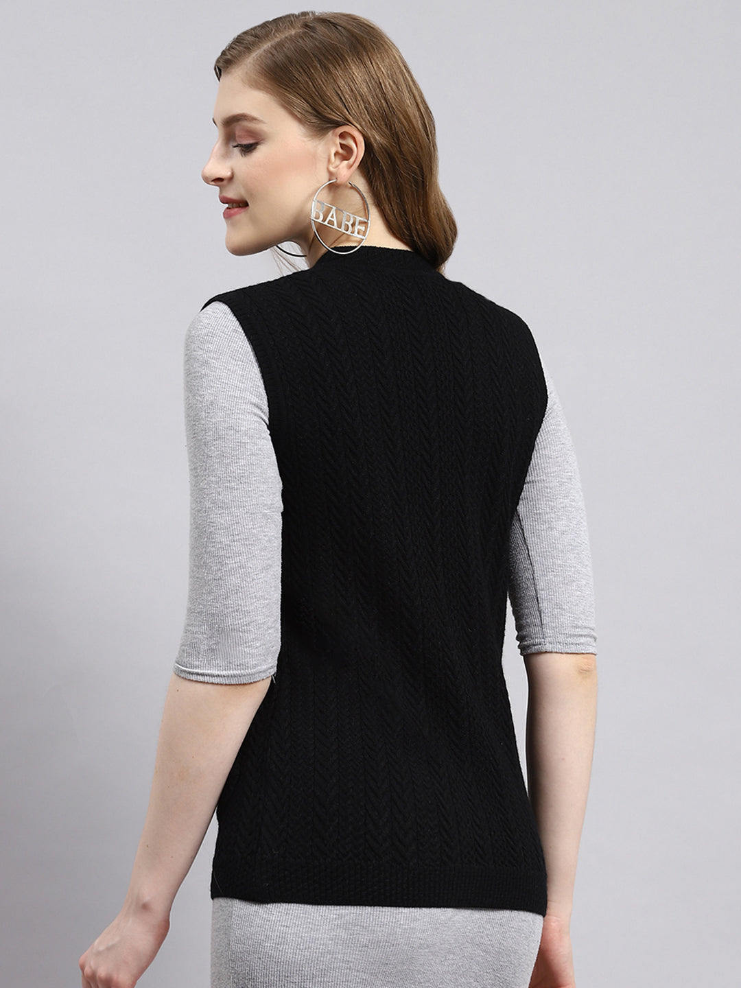 Women Black Self Cardigan