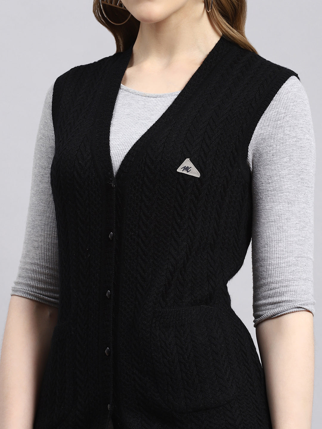 Women Black Self Cardigan