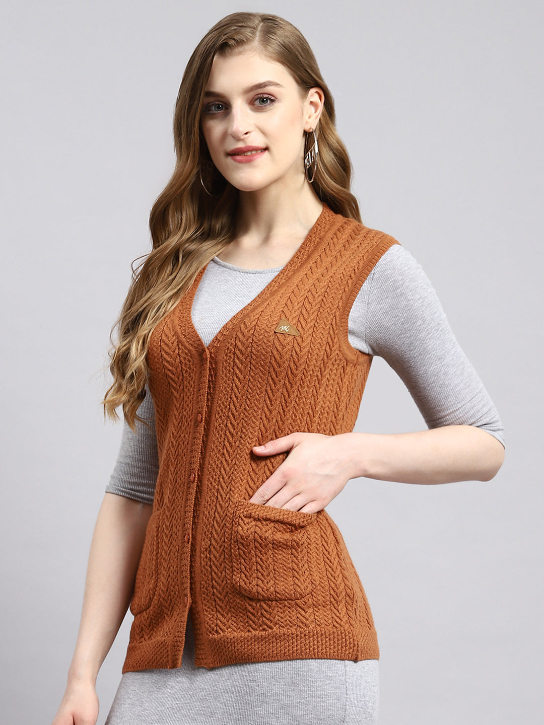 Women Brown Self Cardigan