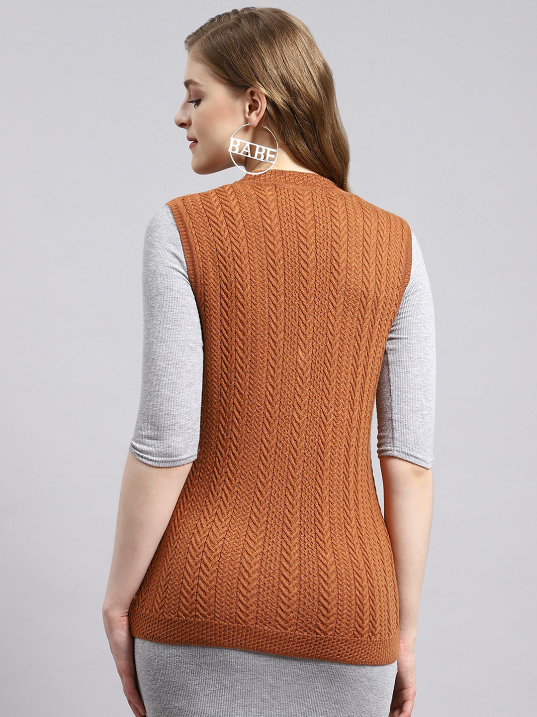 Women Brown Self Cardigan