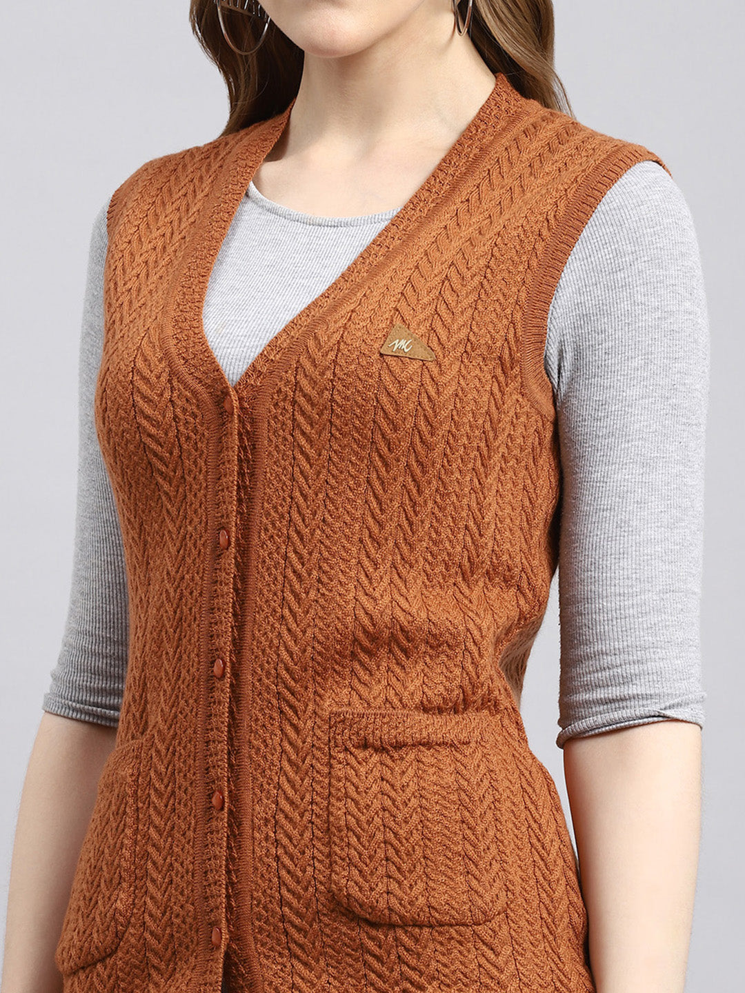 Women Brown Self Cardigan