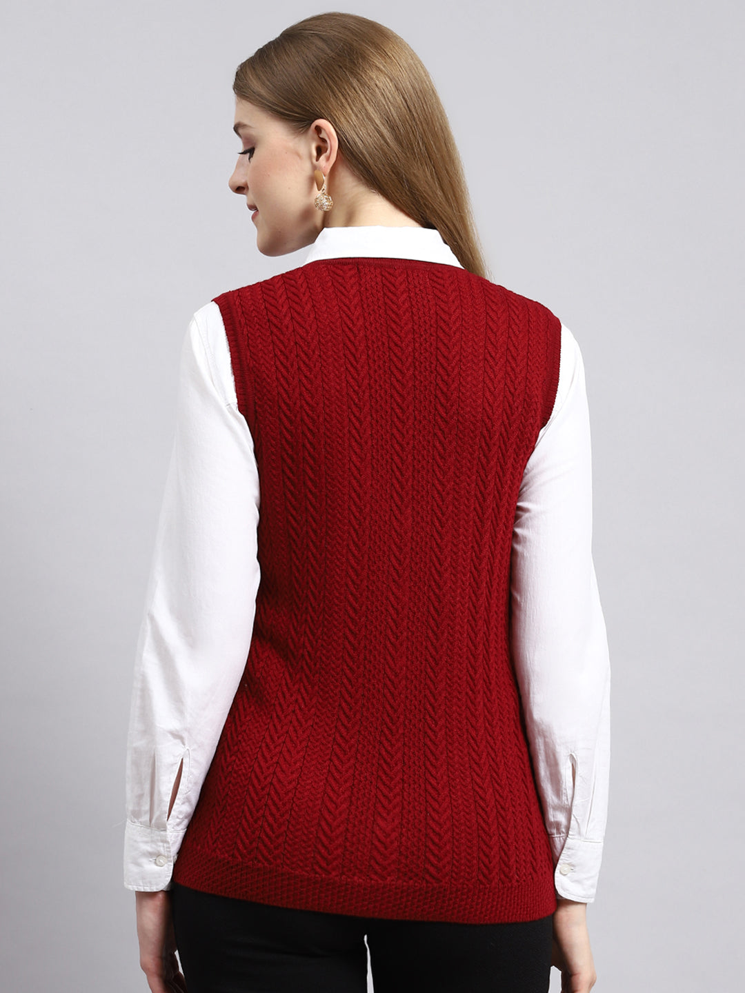 Women Maroon Self Cardigan