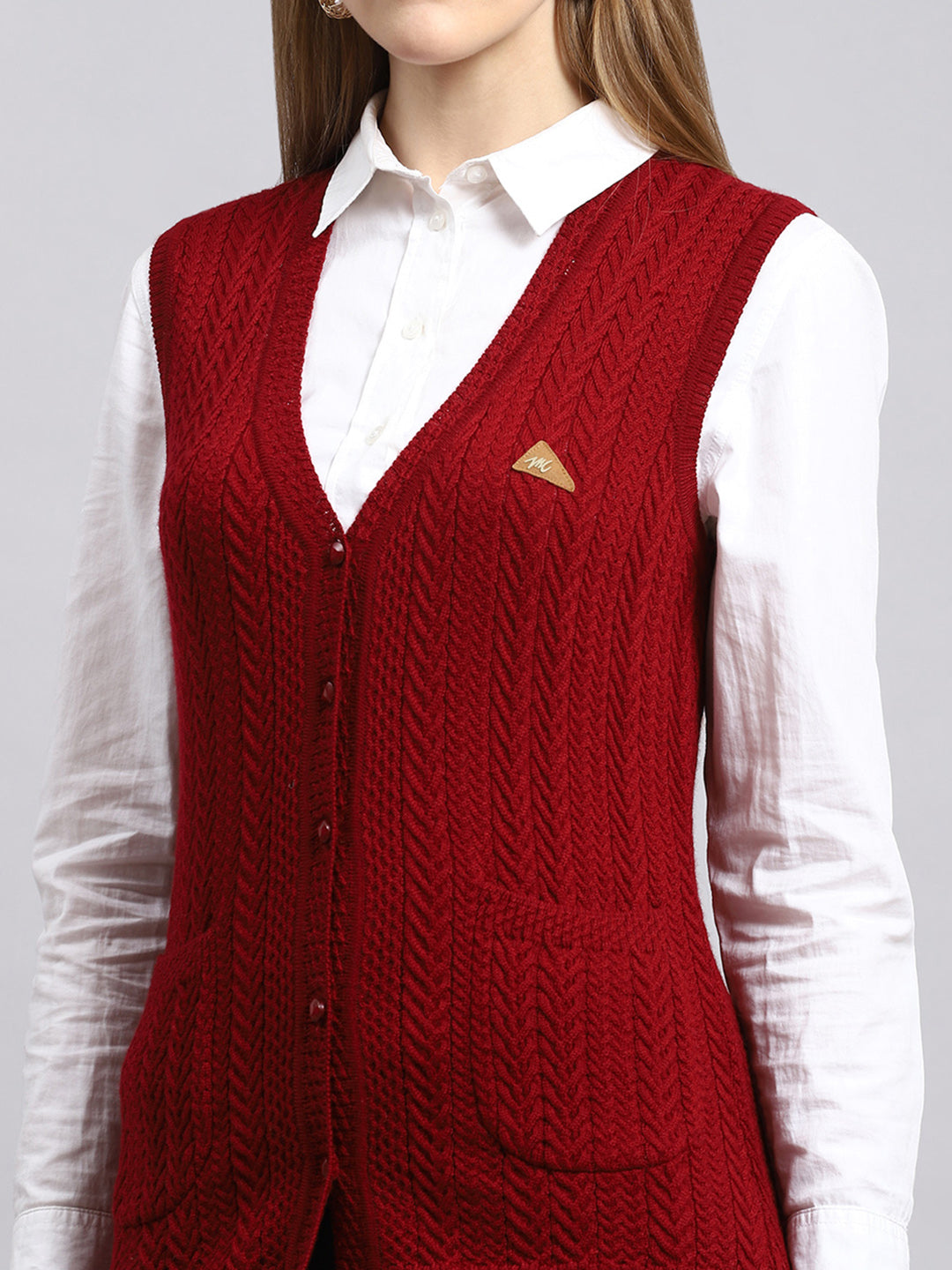 Women Maroon Self Cardigan