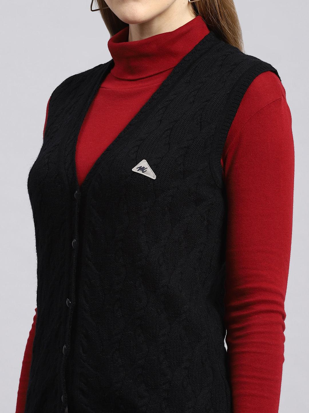 Women Black Self Cardigan