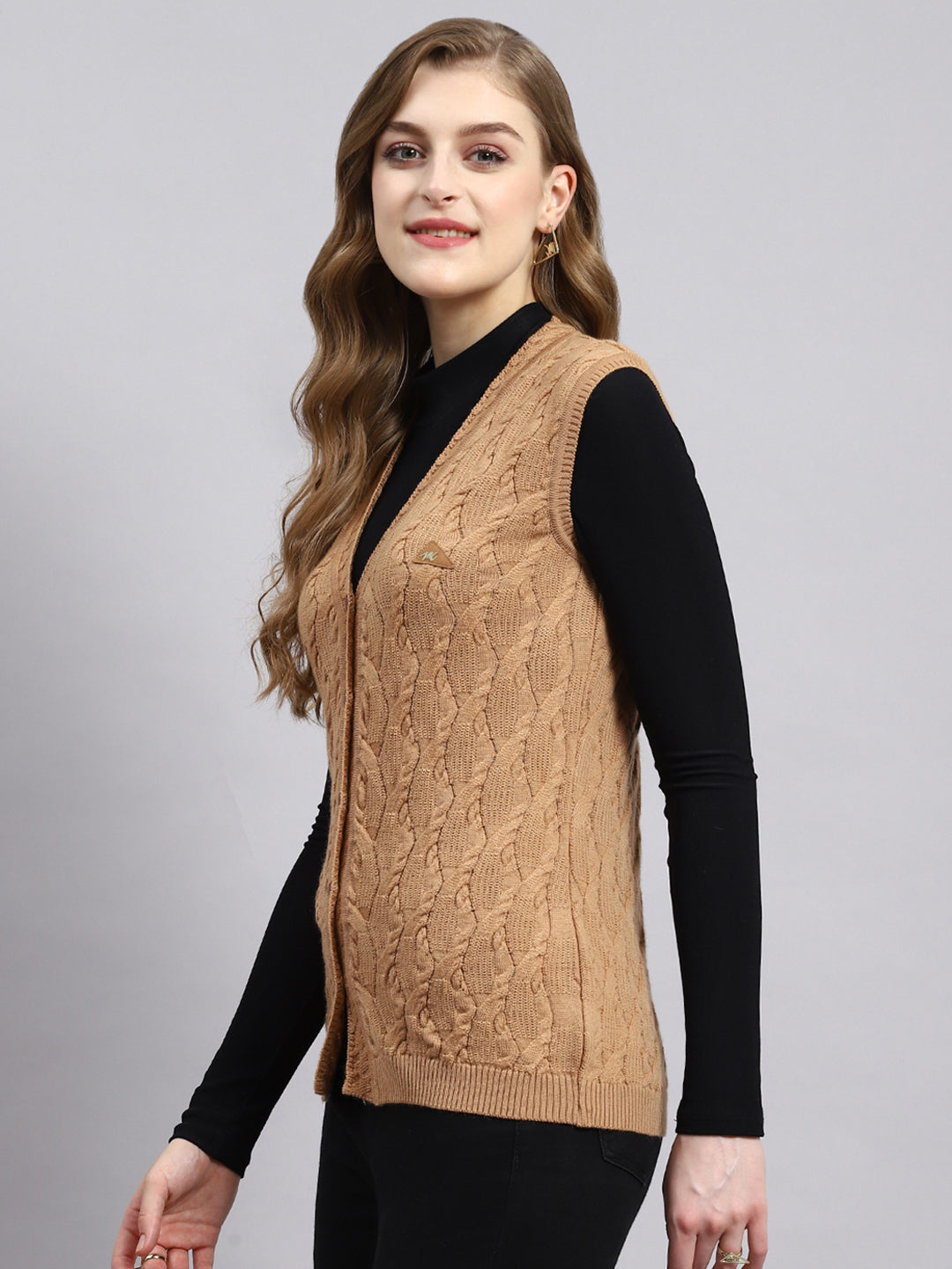 Women Brown Self Cardigan