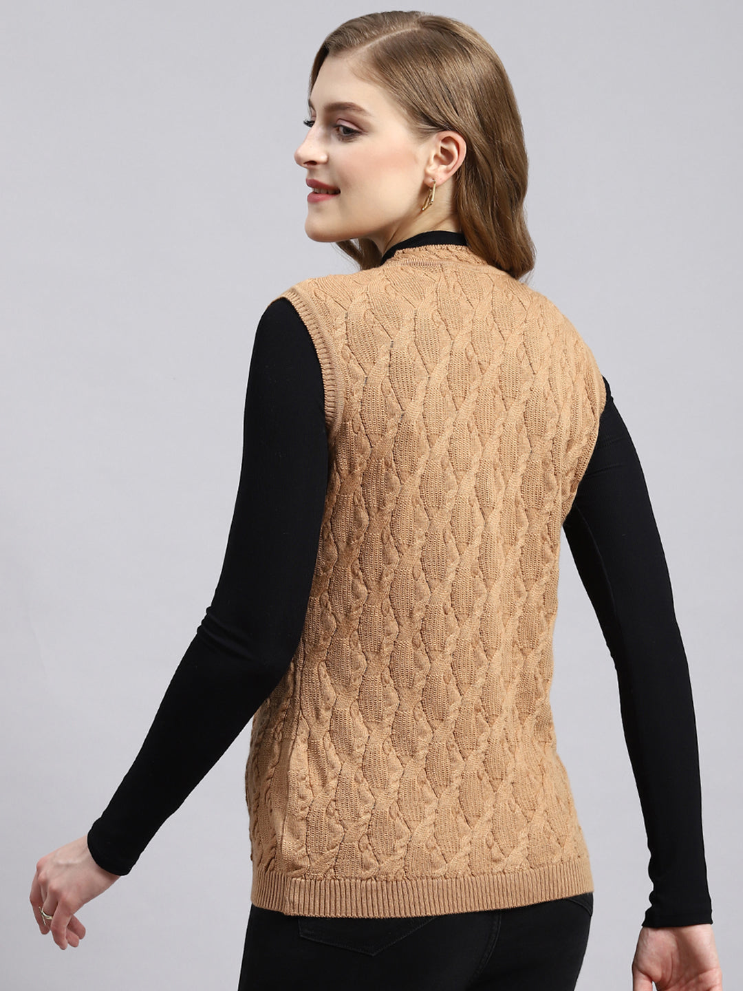 Women Brown Self Cardigan