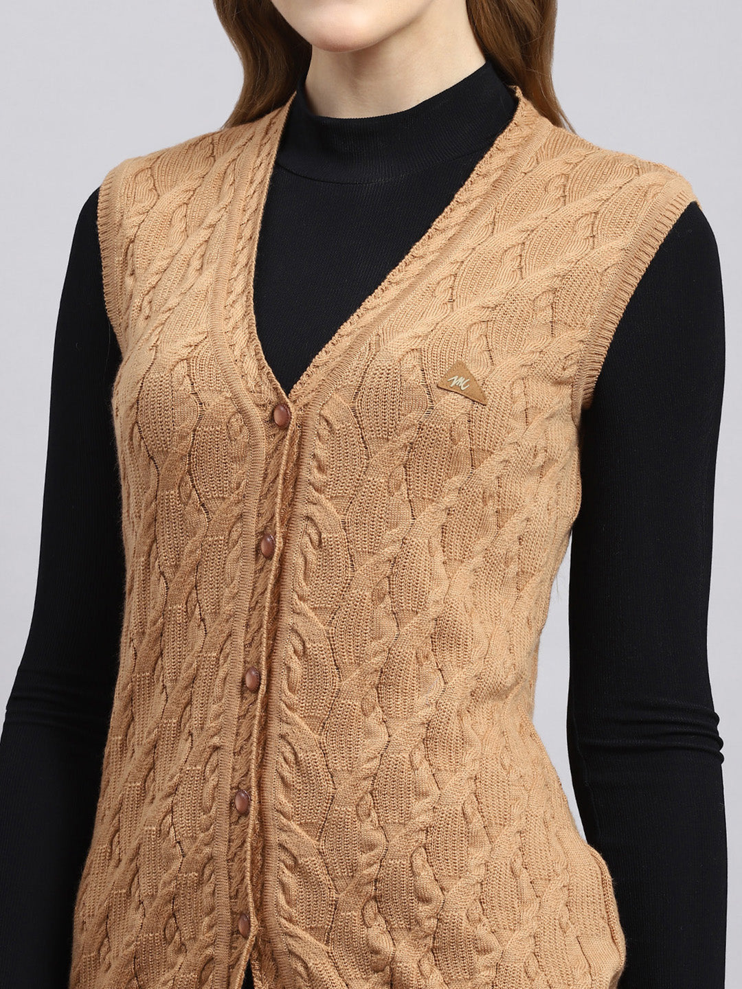 Women Brown Self Cardigan