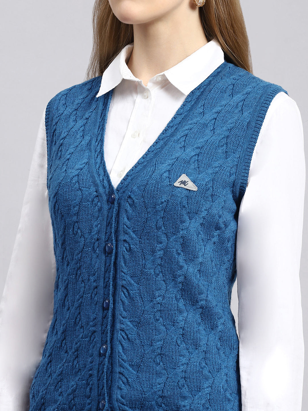 Women Blue Self Cardigan