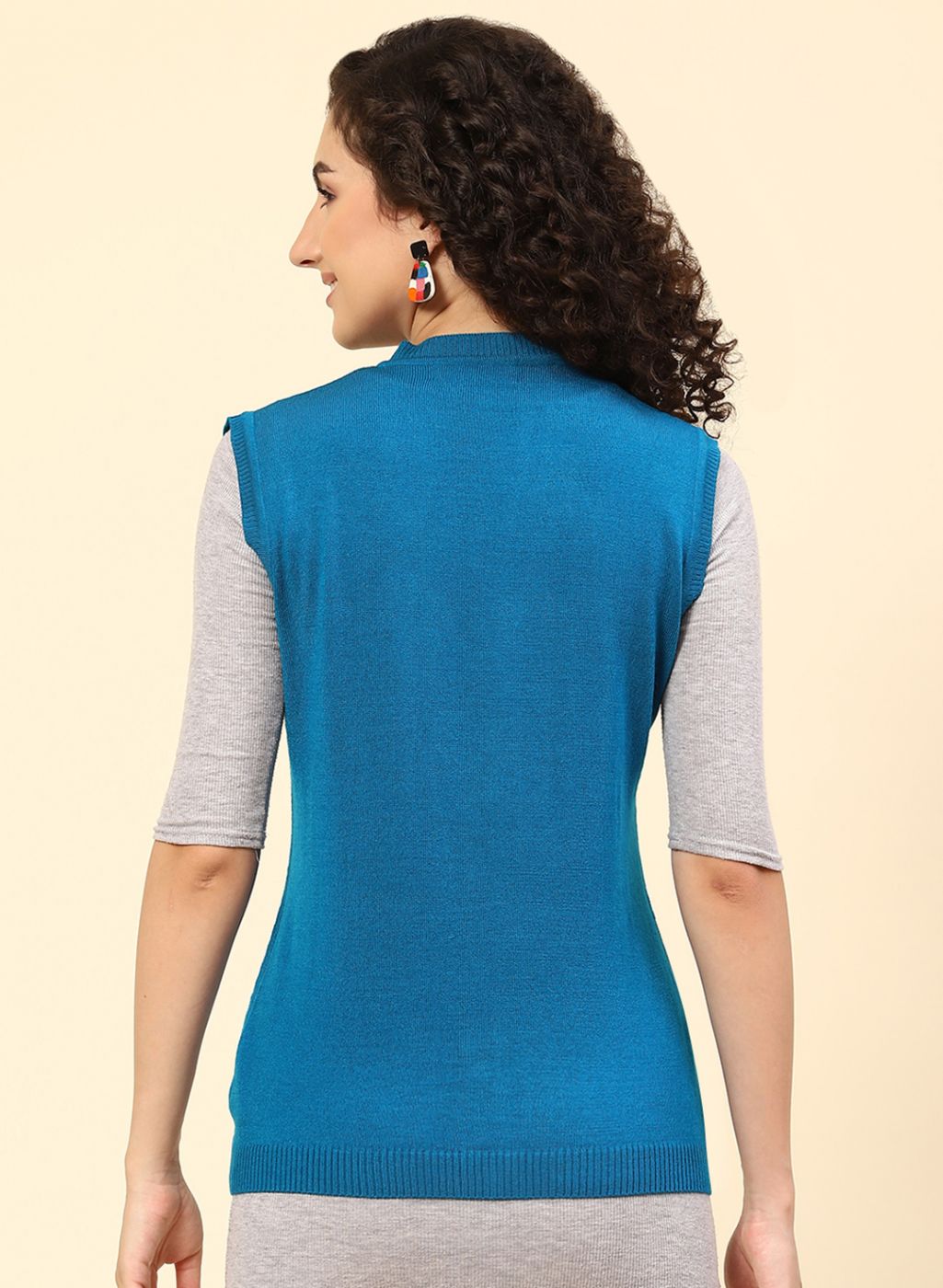 Women Blue Self Design Wool blend Cardigan