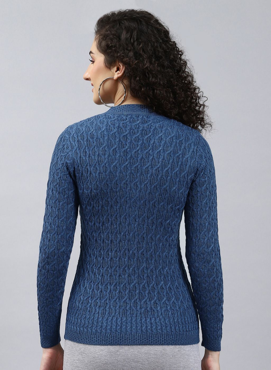 Women Blue Self Design Wool blend Cardigan