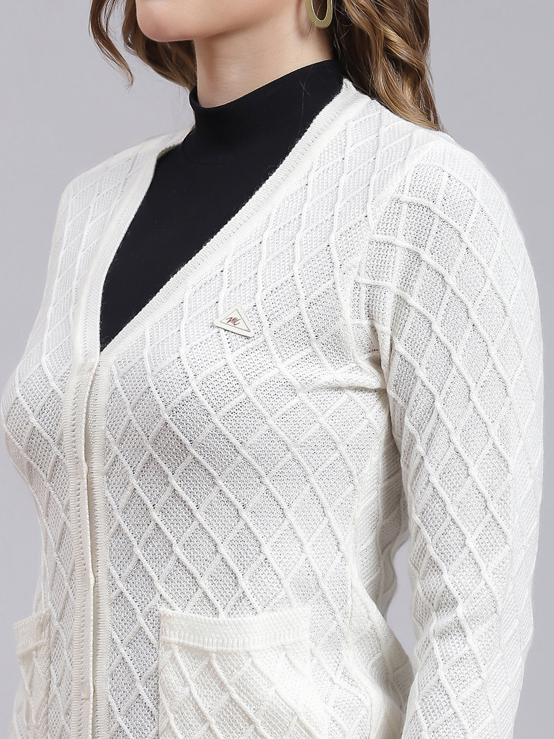 Women White Self Design Wool blend Cardigan