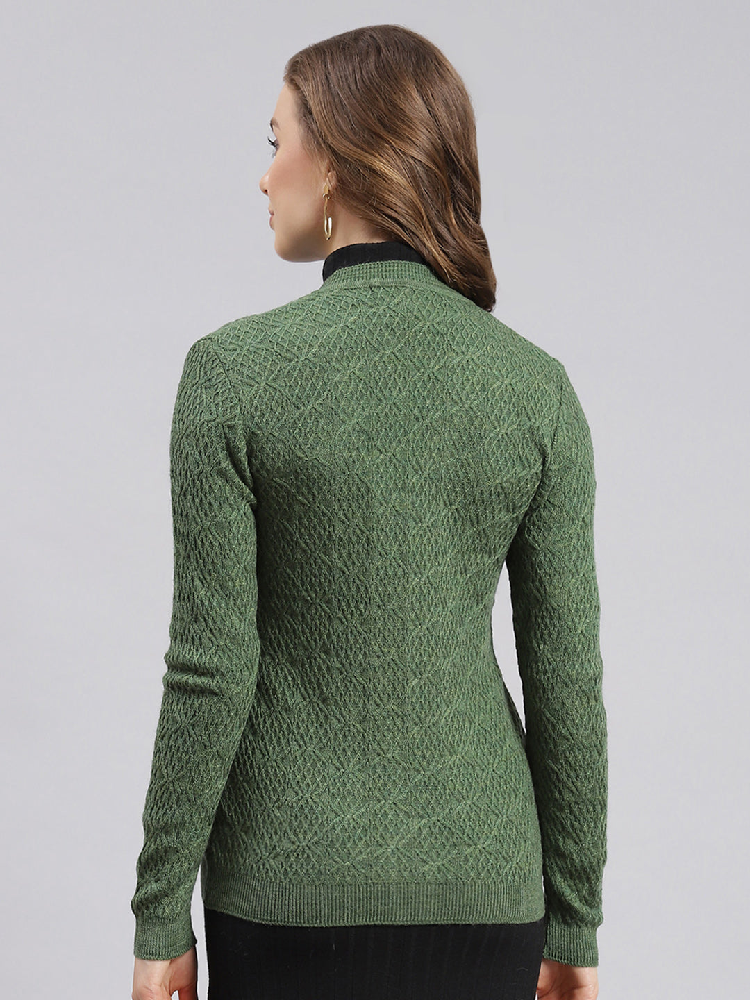 Women Green Self Design Wool blend Cardigan