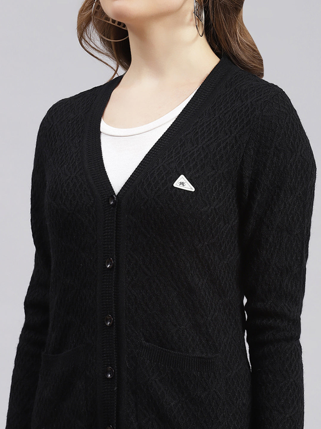 Women Black Self Design Wool blend Cardigan