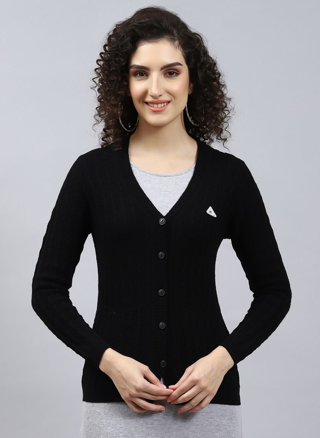 Women Black Self Design Wool blend Cardigan