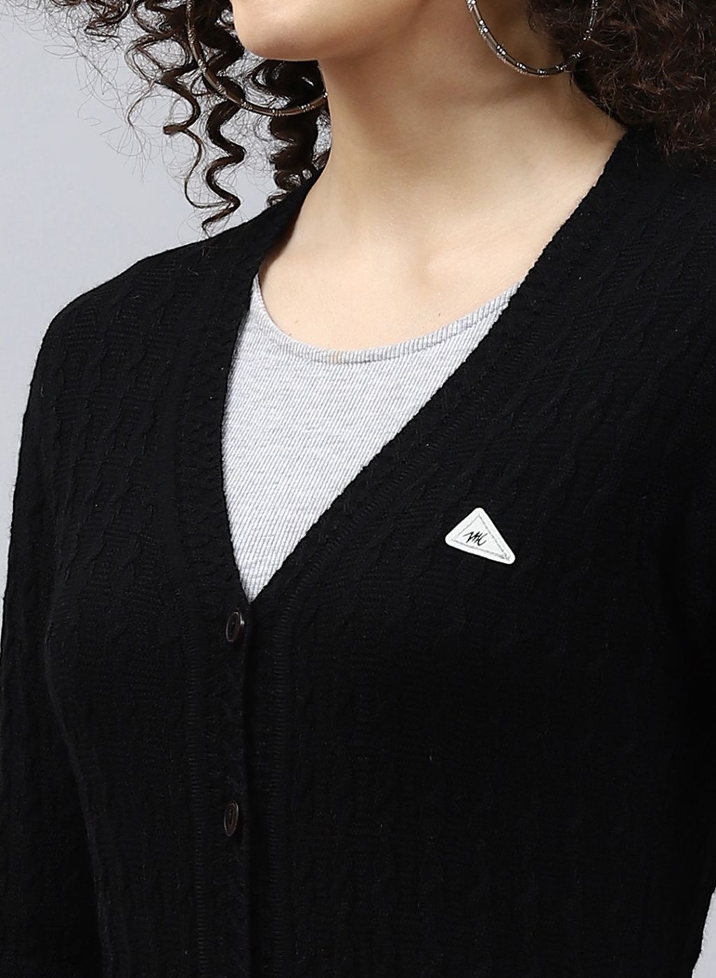 Women Black Self Design Wool blend Cardigan