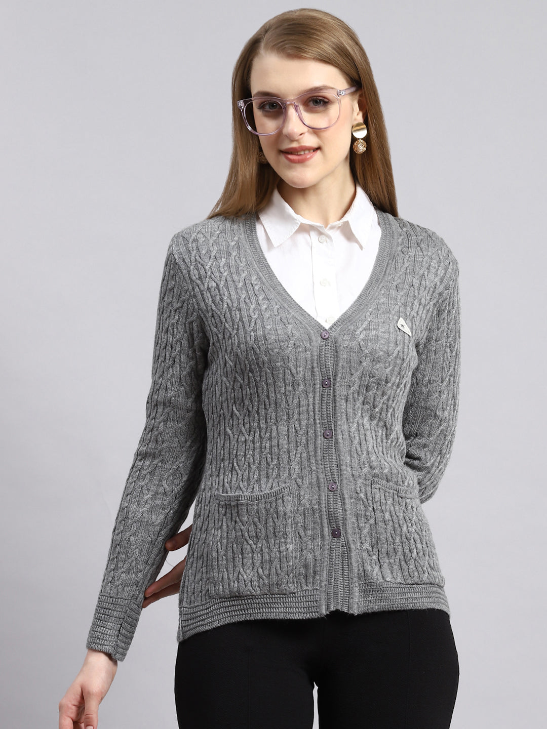 Women Grey Self Cardigan