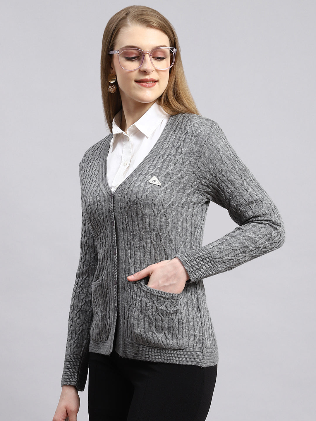 Women Grey Self Cardigan