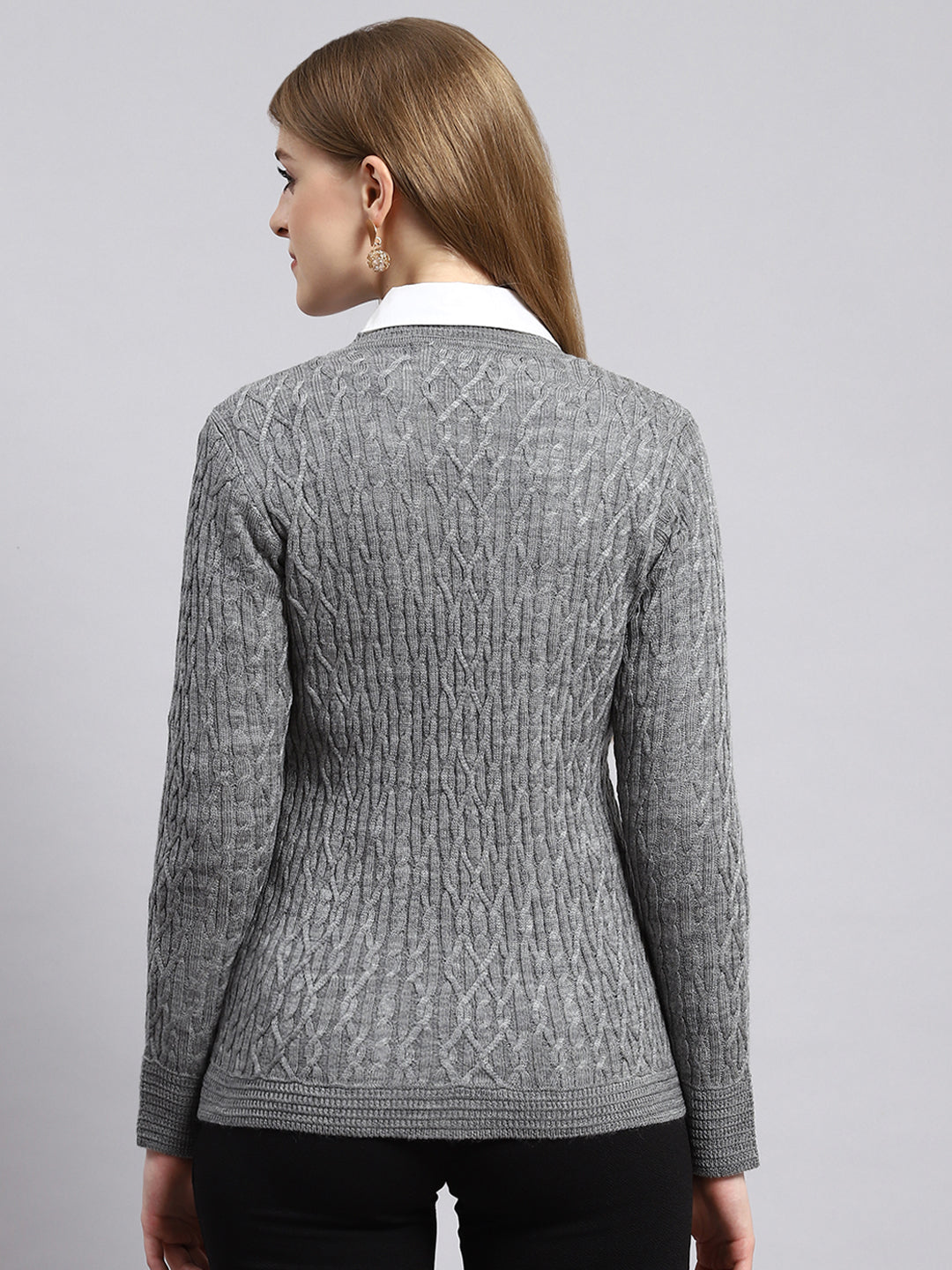 Women Grey Self Cardigan