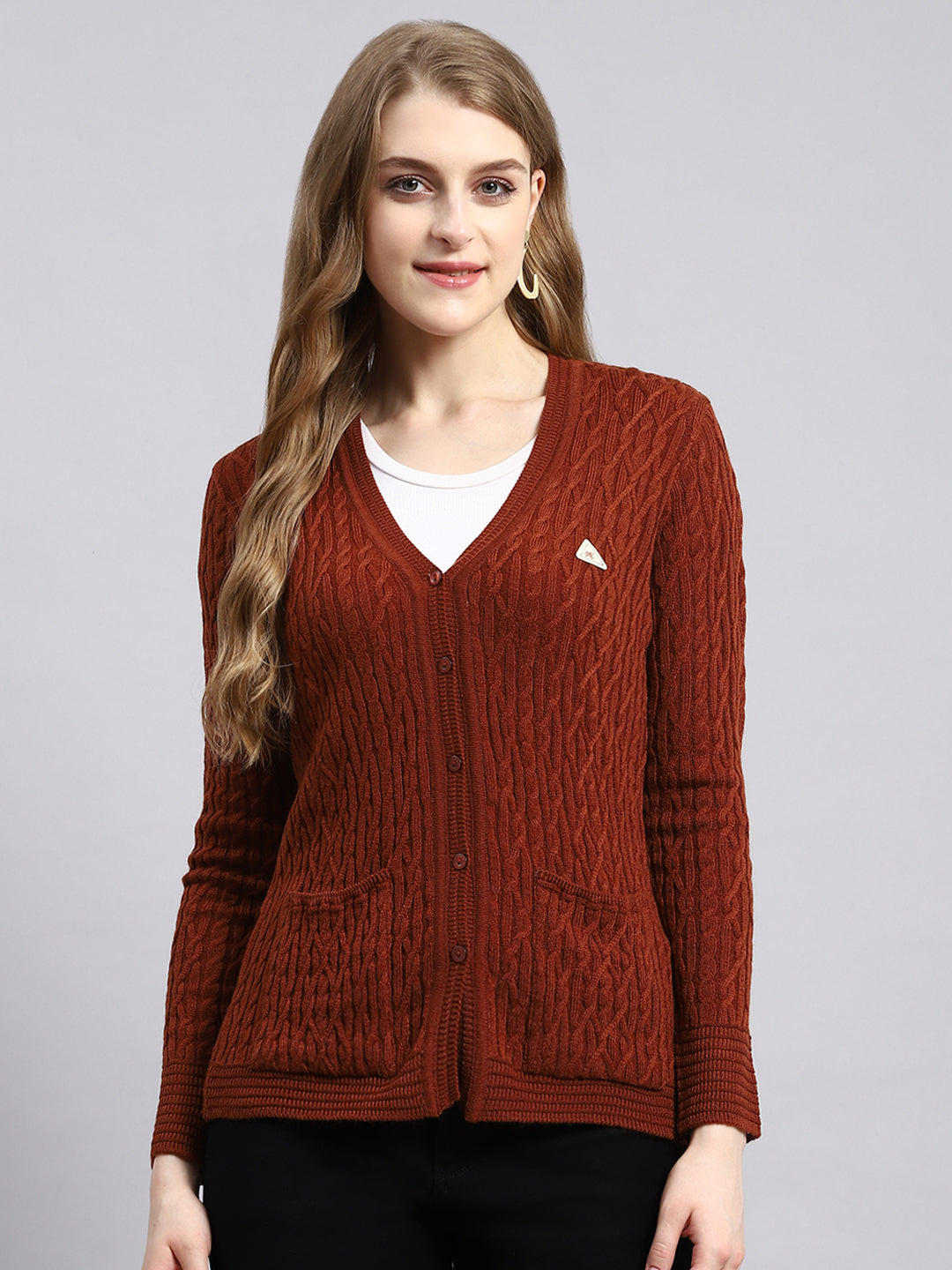 Women Brown Self Cardigan