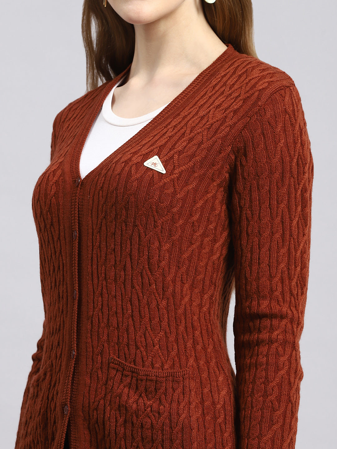 Women Brown Self Cardigan