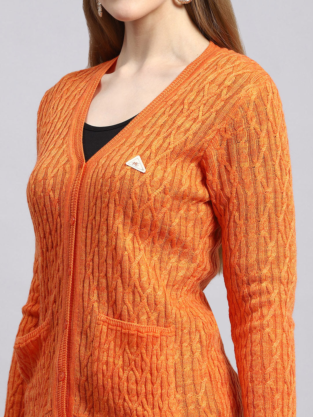 Women Orange Self Cardigan