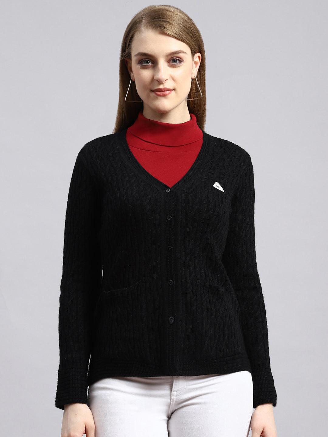 Women Black Self Cardigan