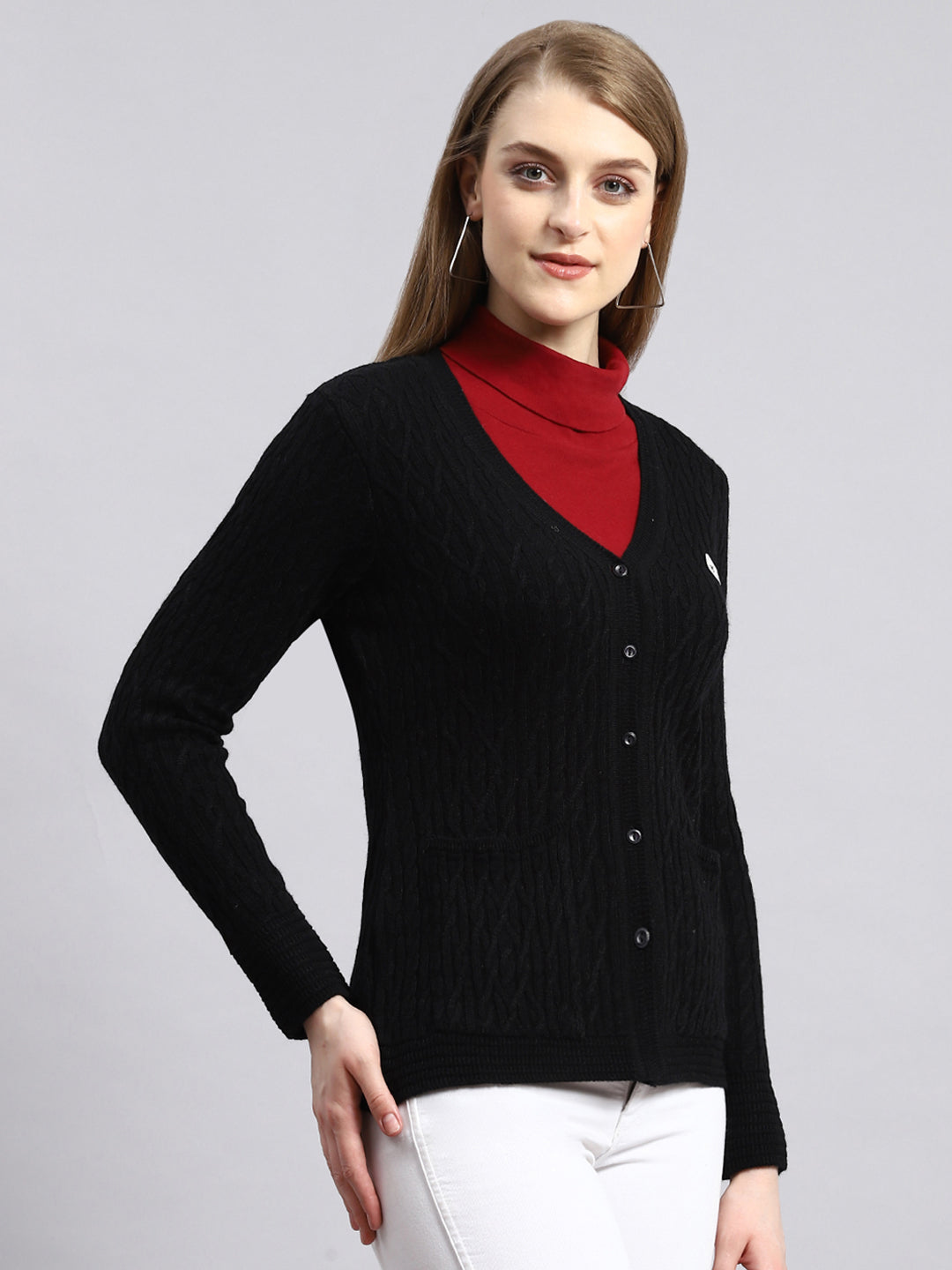 Women Black Self Cardigan