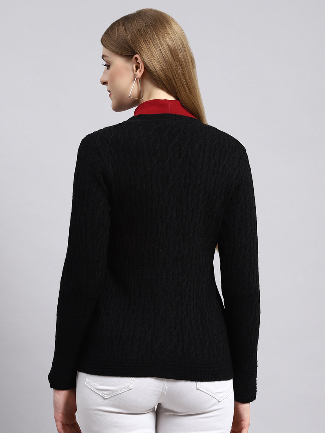 Women Black Self Cardigan