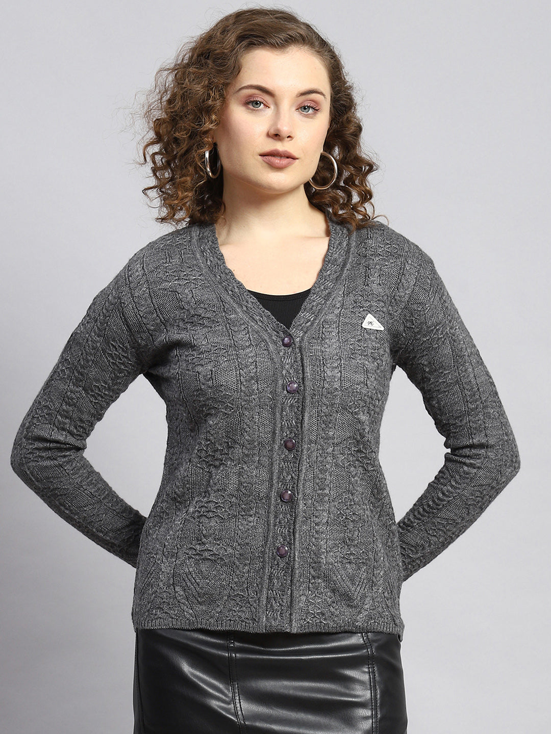 Women Grey Self Cardigan