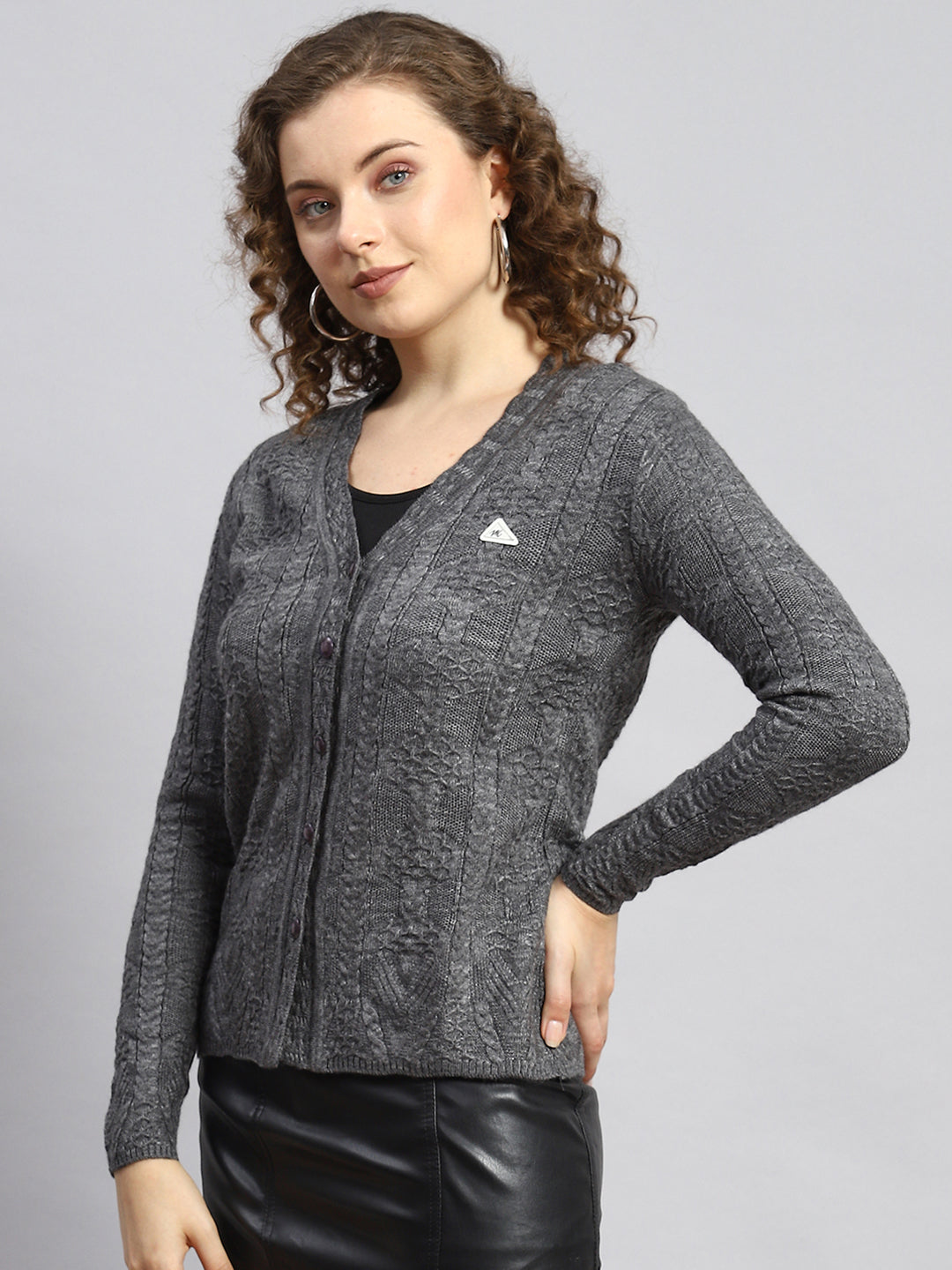 Women Grey Self Cardigan