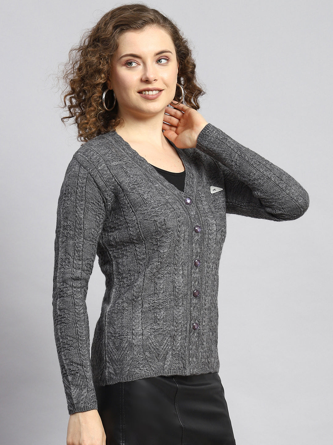 Women Grey Self Cardigan