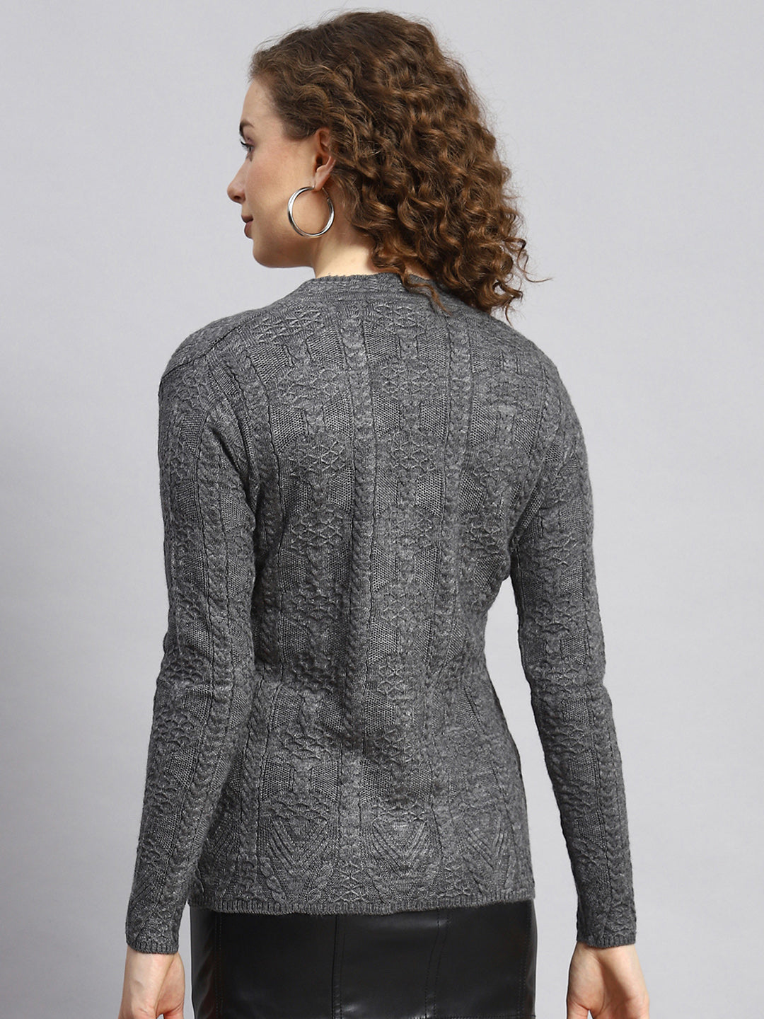 Women Grey Self Cardigan