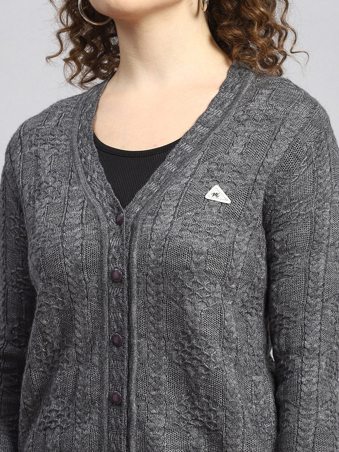 Women Grey Self Cardigan