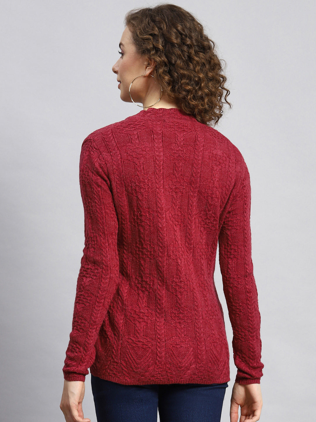 Women Maroon Self Cardigan