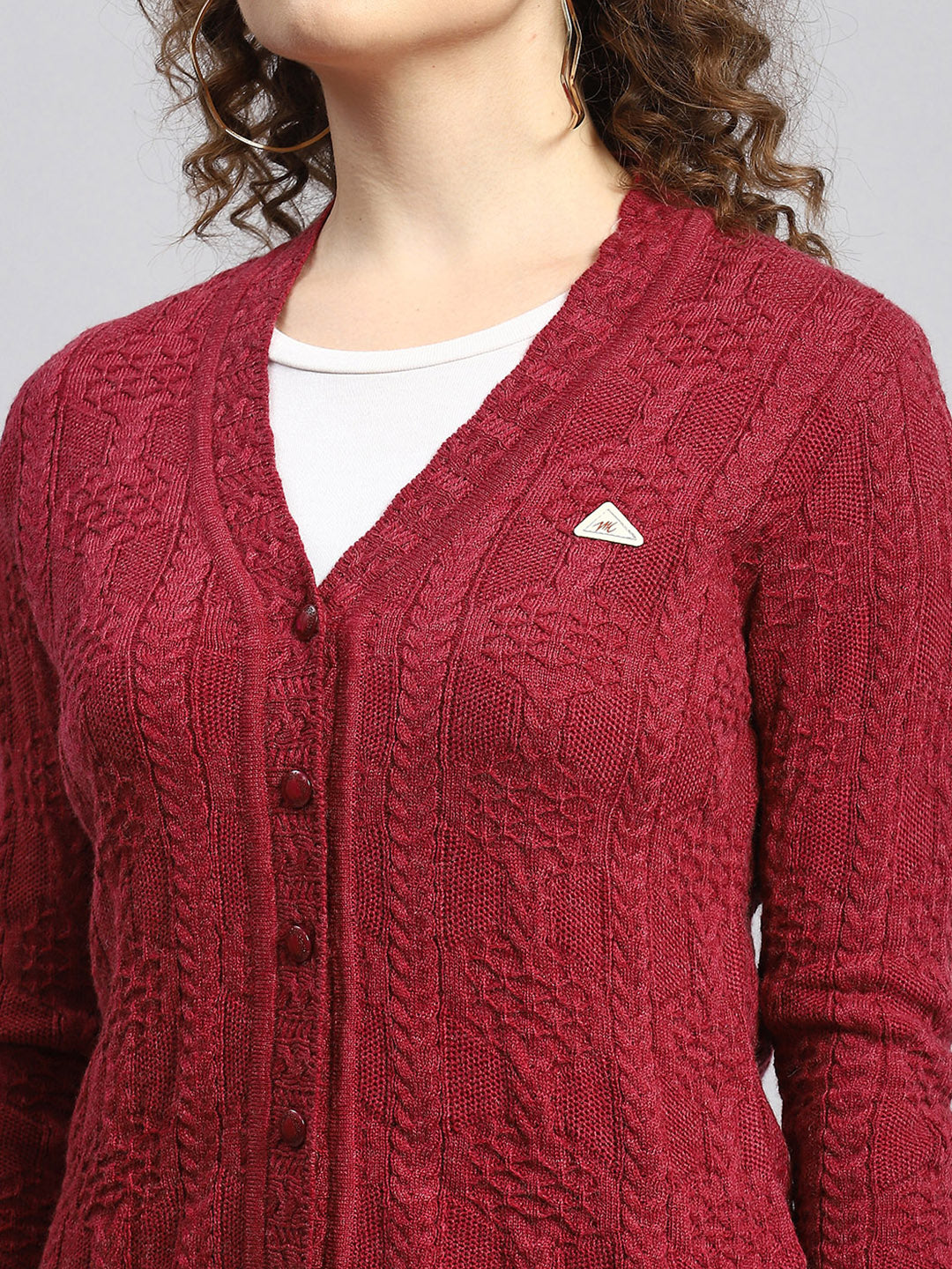 Women Maroon Self Cardigan