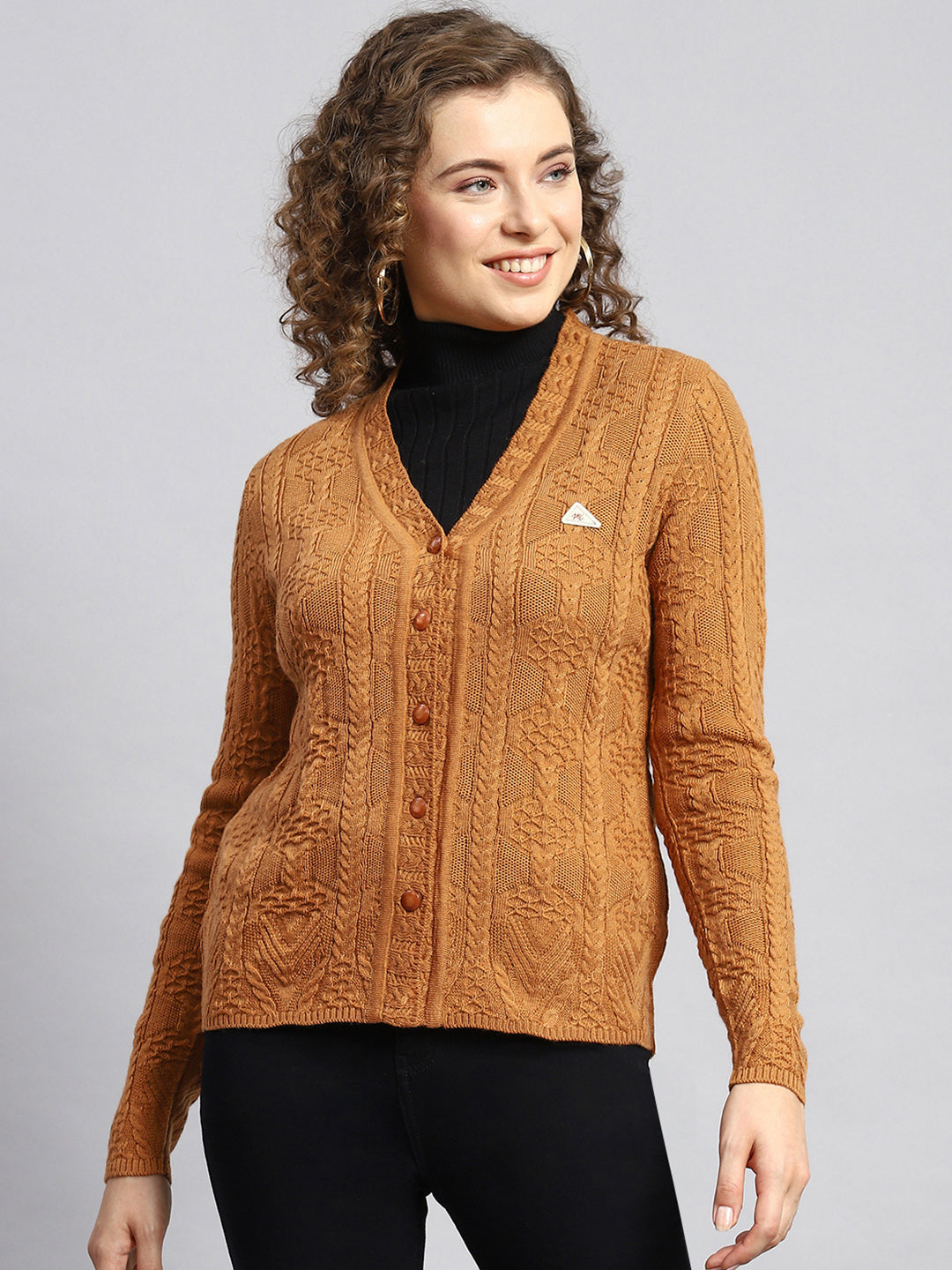 Women Mustard Self Cardigan