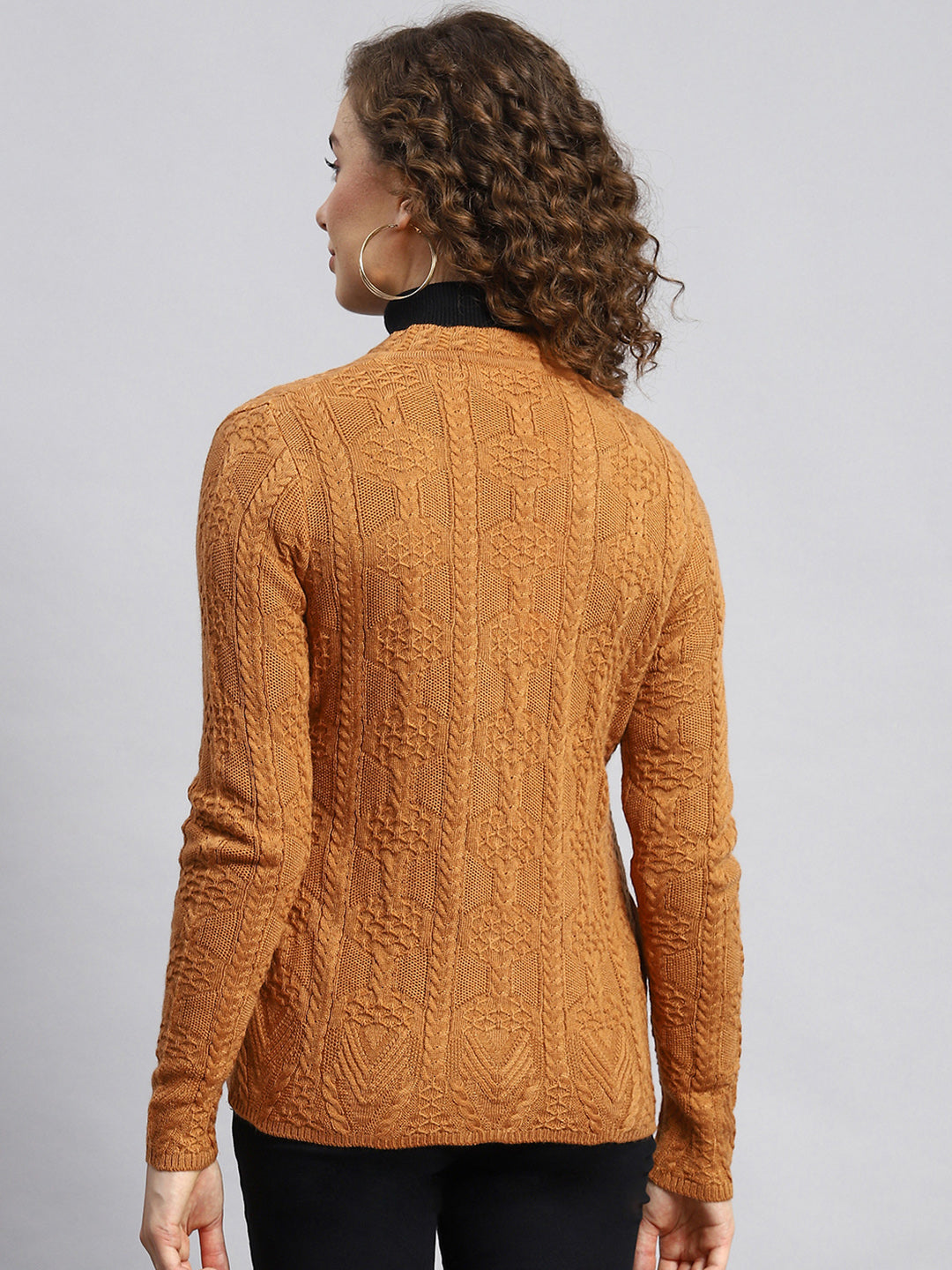 Women Mustard Self Cardigan