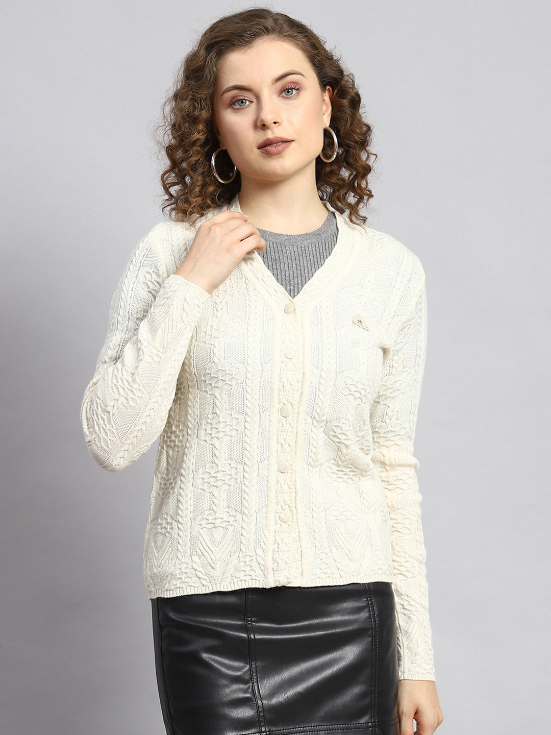 Women Cream Self Cardigan