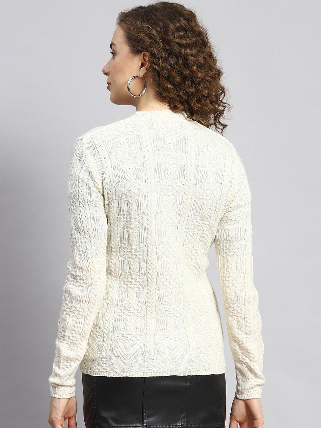 Women Cream Self Cardigan