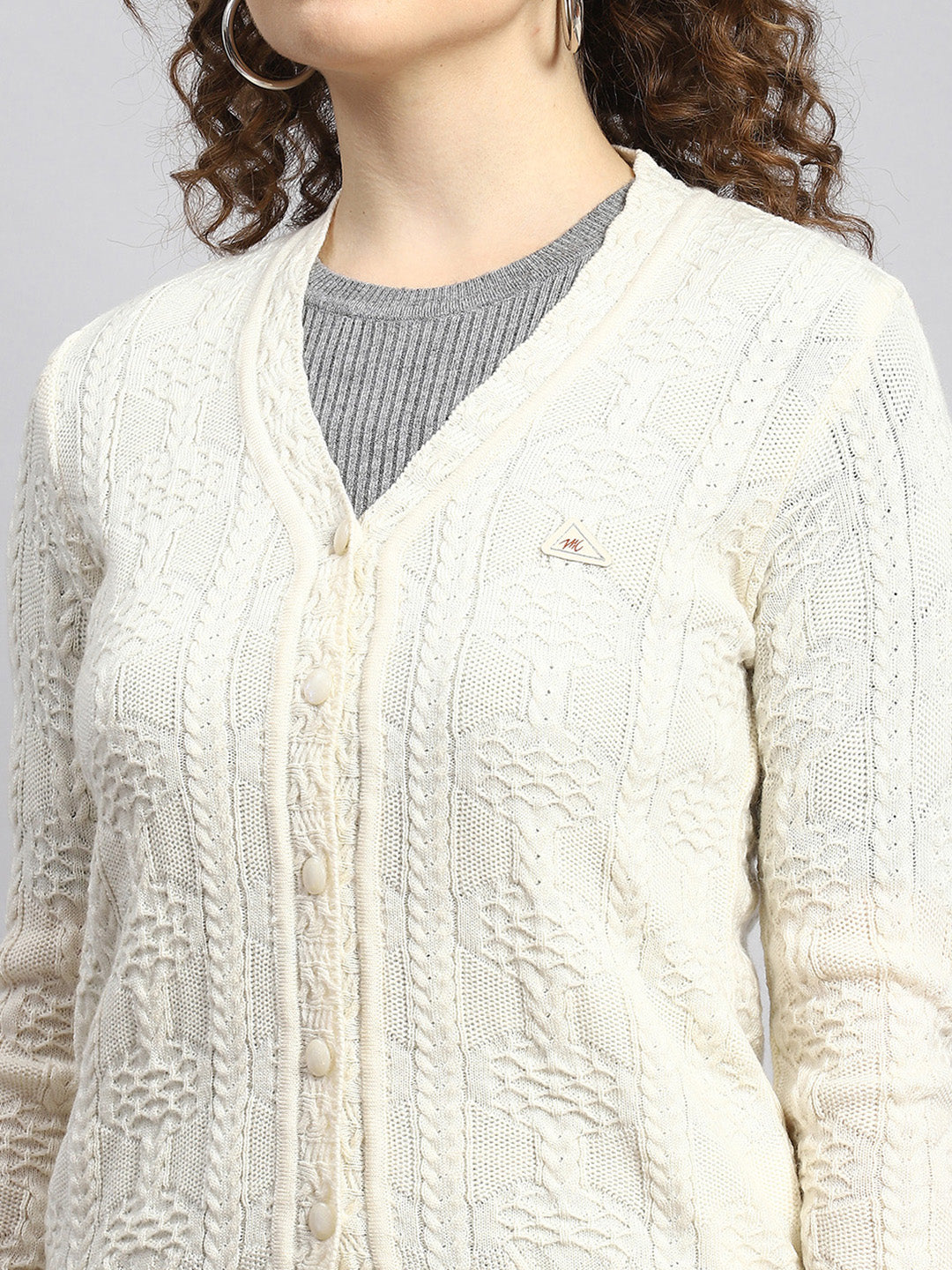 Women Cream Self Cardigan