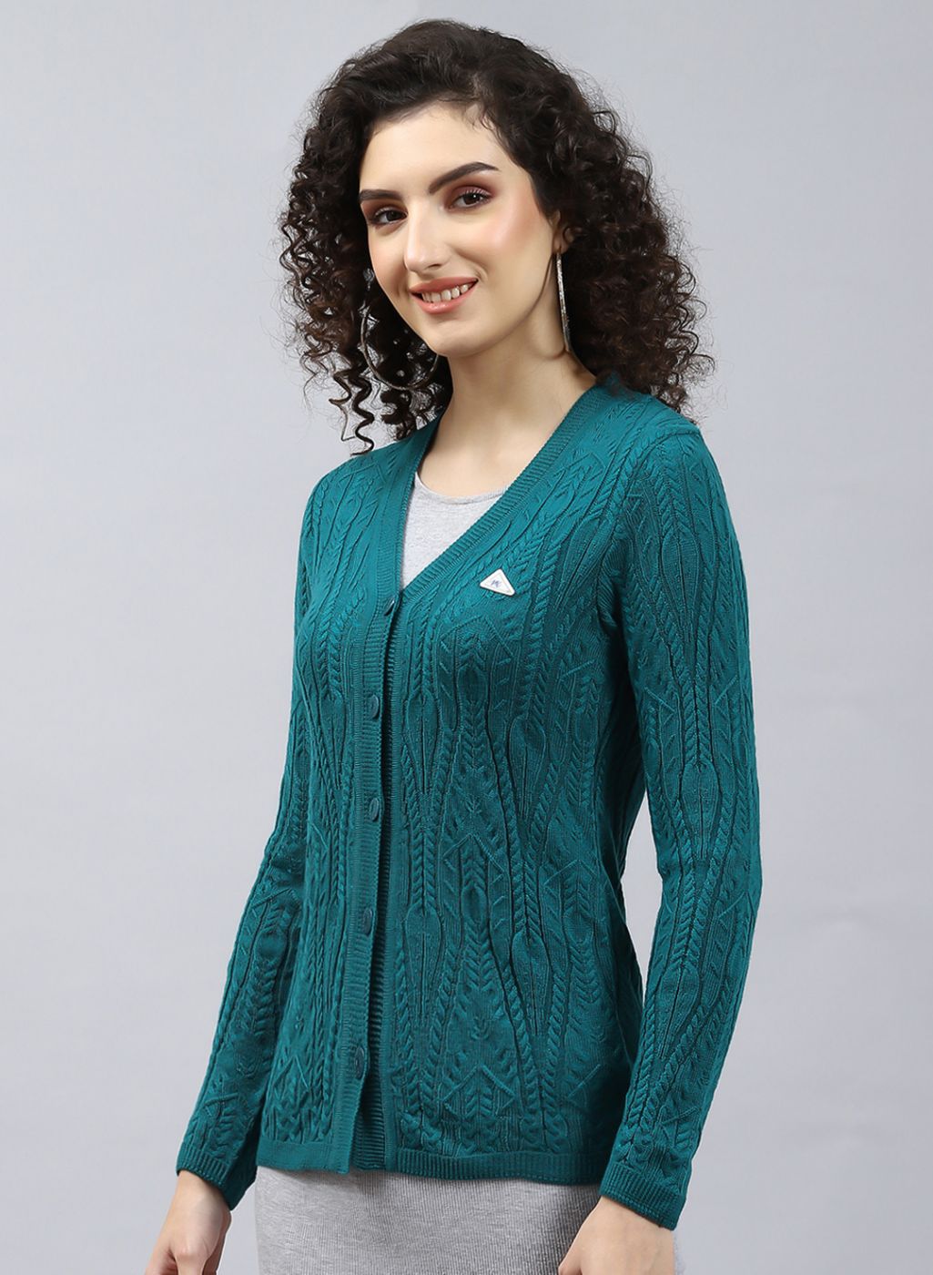 Women Green Self Design Wool blend Cardigan