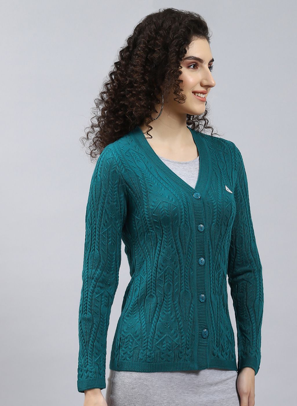 Women Green Self Design Wool blend Cardigan