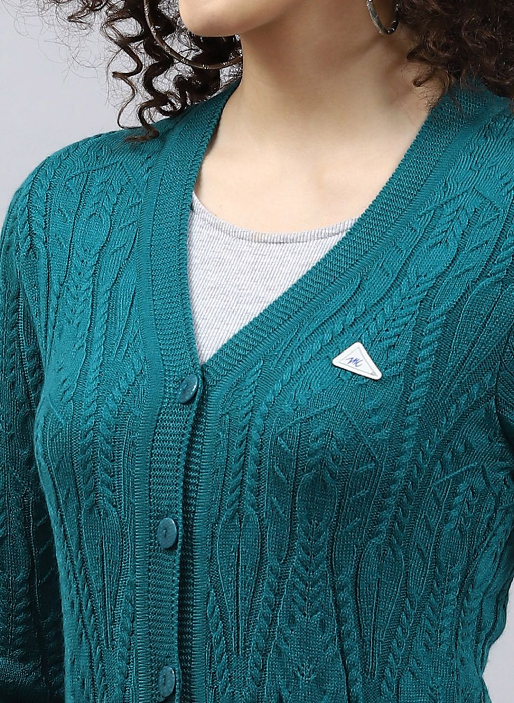 Women Green Self Design Wool blend Cardigan