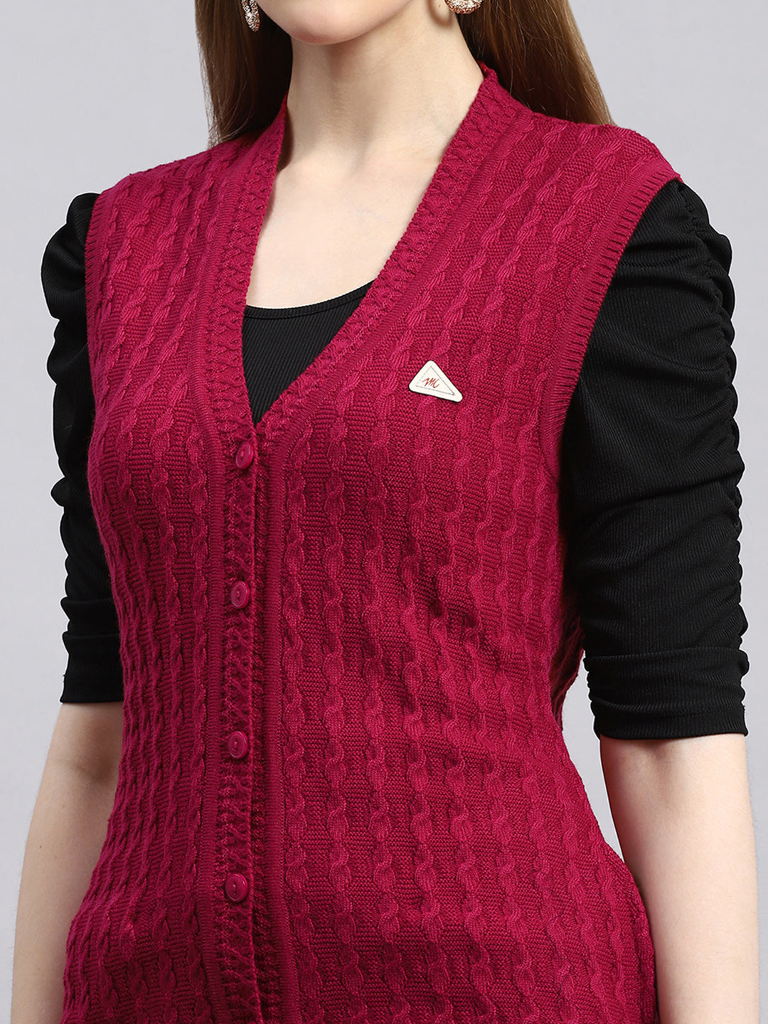 Women Pink Self Cardigan