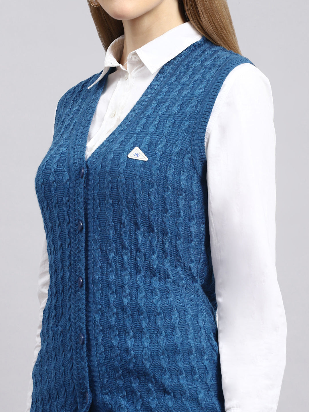 Women Navy Blue Self Cardigan